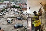 thumbnail: Zo zag Trooz eruit op 16 juli, nadat het water was weggetrokken. Rechts: de leerlingen aan het werk.