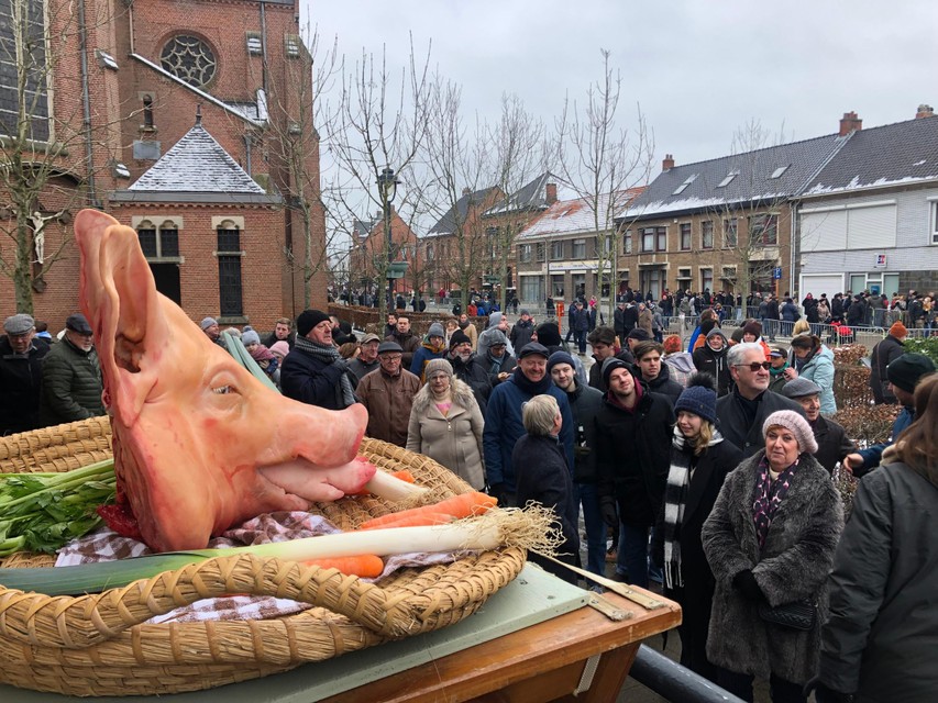 De varkenskoppenverkoop in Lille was weer een van de hoogtepunten van de Sint-Antoniusviering en jaarmarkt