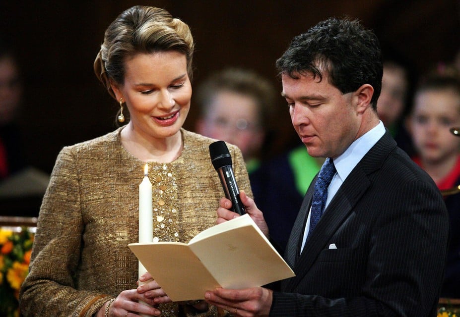 De Belgische koningin Mathilde met Frans de Beaufort in 2005. 