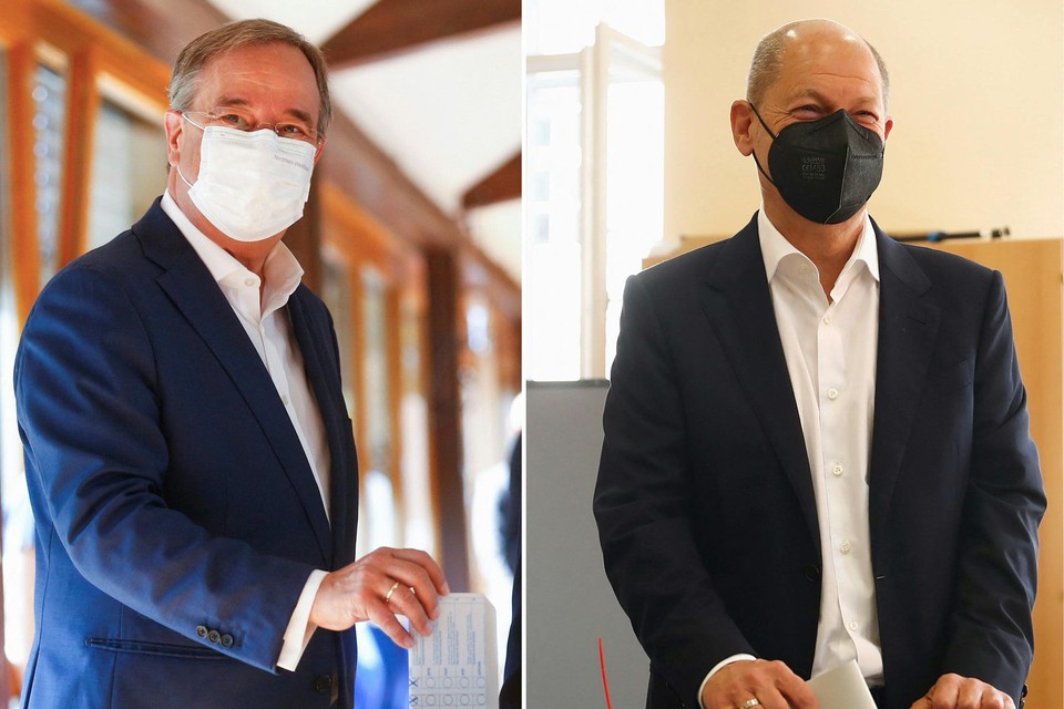 Armin Laschet en Olaf Scholz houden gelijke tred in de verkiezingen.