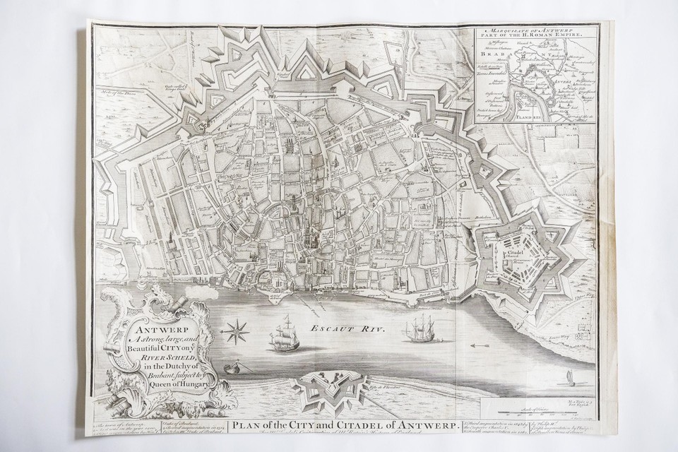 18de-eeuwse kaart van Antwerpen met rechtsonder de citadel 