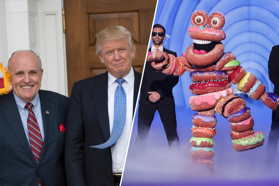 Rudy Giuliani hier samen met Donald Trump. Rechts: Themabeeld van The Masked Singer 