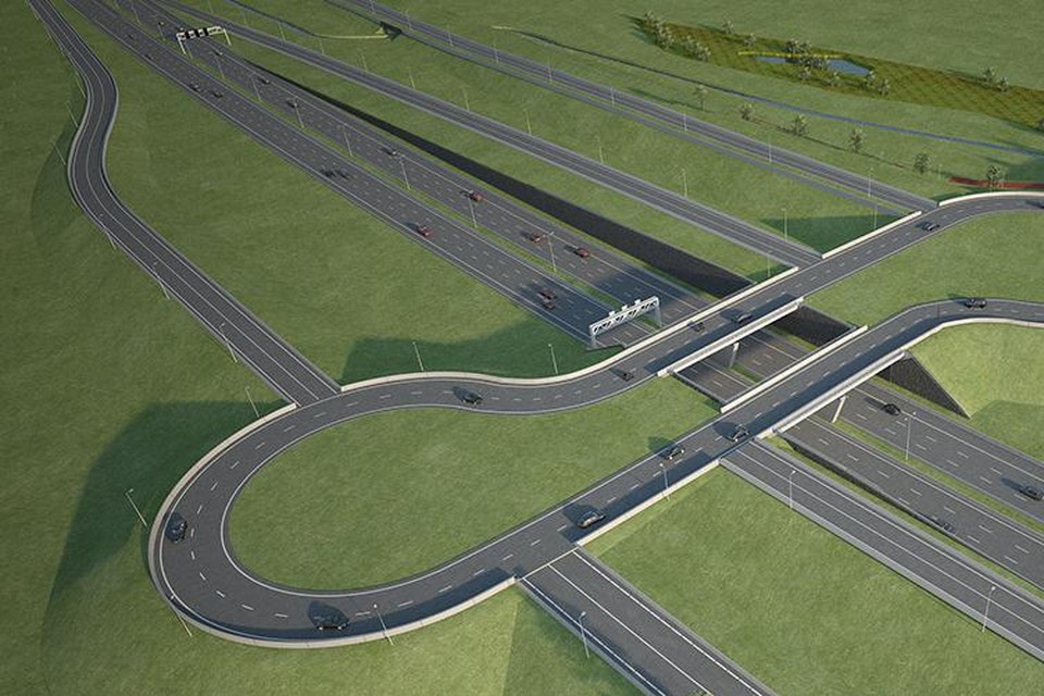Zo zal de kluifrotonde over de E34 er uitzien, met de aansluiting op de Canadastraat en Keetberglaan aan de noordkant.