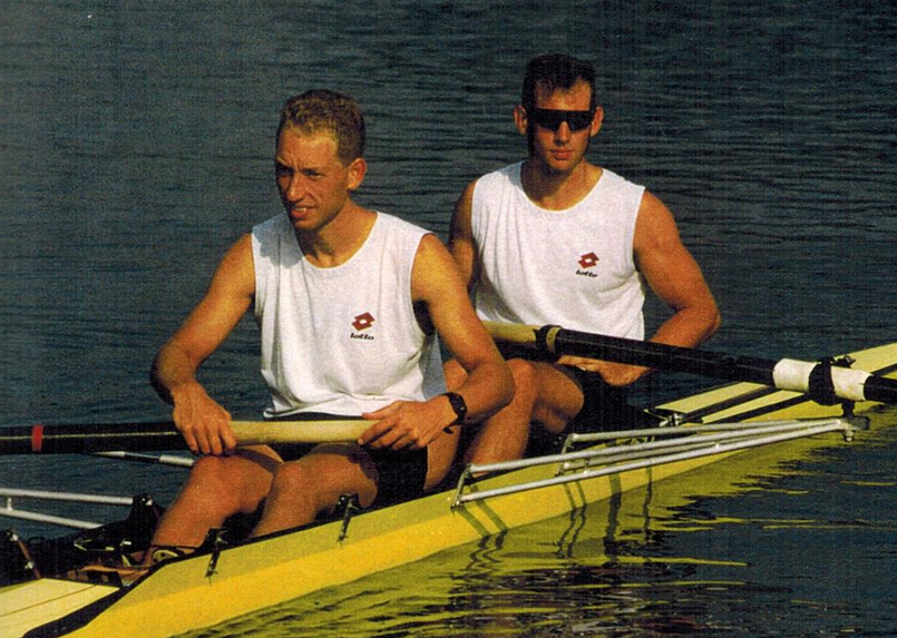 Samen met Luc Goiris (links in de boot) ging ik ieder morgen om 6u trainen.
