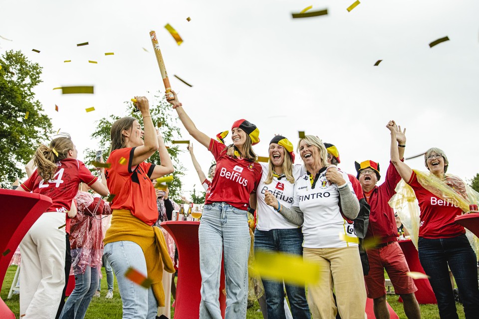 De supporters vieren feest na de overwinning van de Red Lions. 