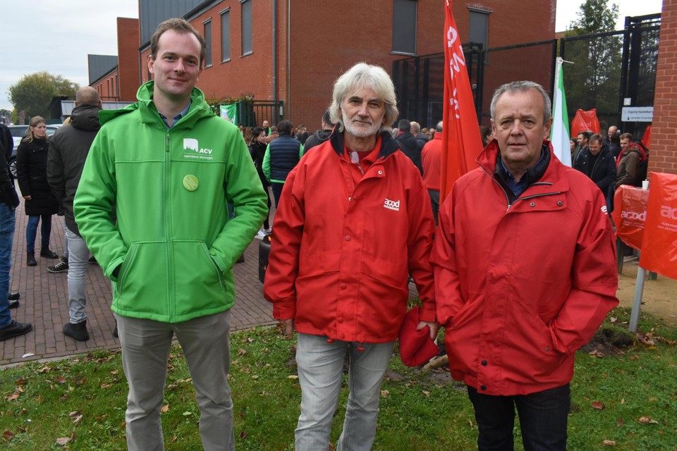Tijl Reusen (ACV Openbare Diensten), Theo Celen (ACOD) en Lieven Bertels (ACOD).