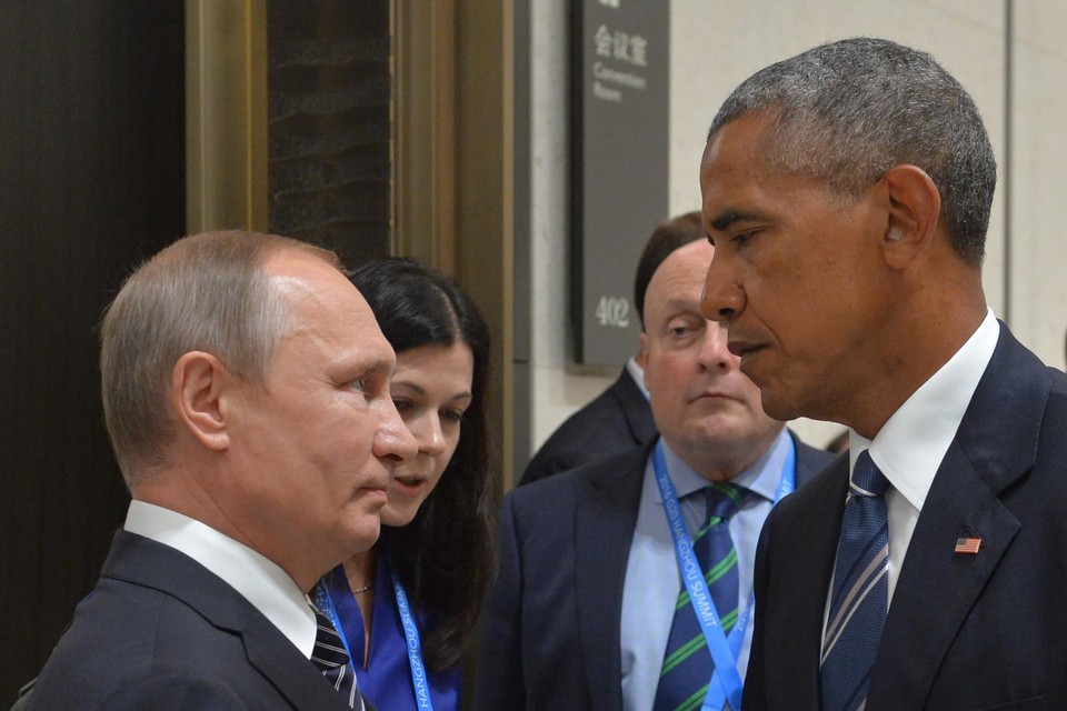 Poetin en Obama in 2016. 