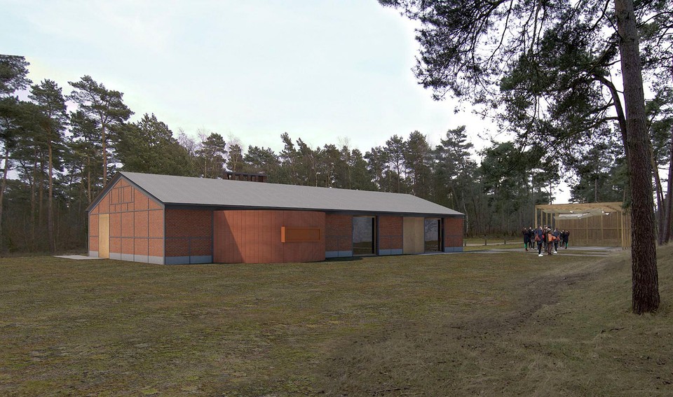 Een ontwerp van het theatergebouw dat momenteel al wordt opgetrokken.