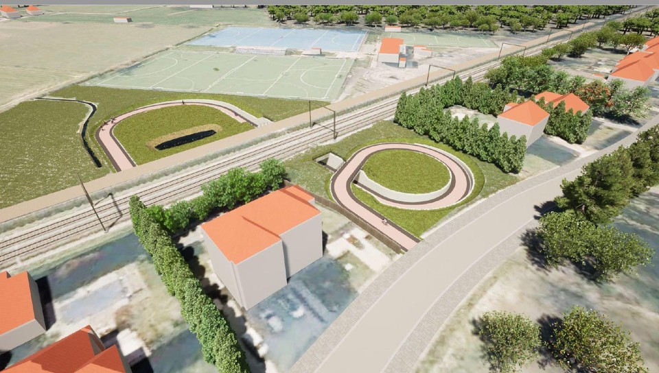 Een tunnel voor fietsers en voetgangers verbindt de Stijn Streuvelslaan en de Hockeyweg.