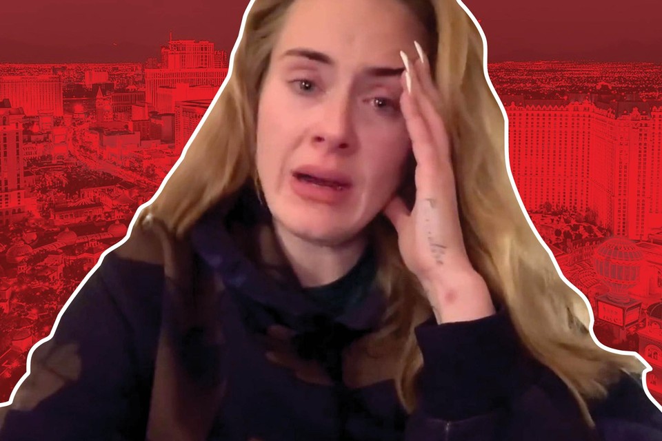 Adele kondigt in tranen aan dat haar concertreeks in Las Vegas niet kan doorgaan.  RR