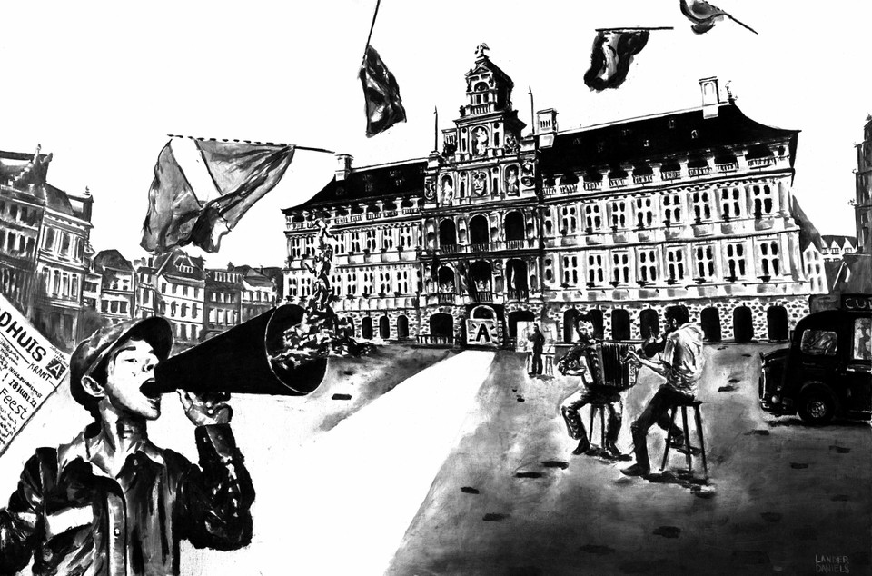 Opening city hall Antwerp van Lander Daniëls, dat nu achter de balie van het Antwerpse stadhuis hangt.