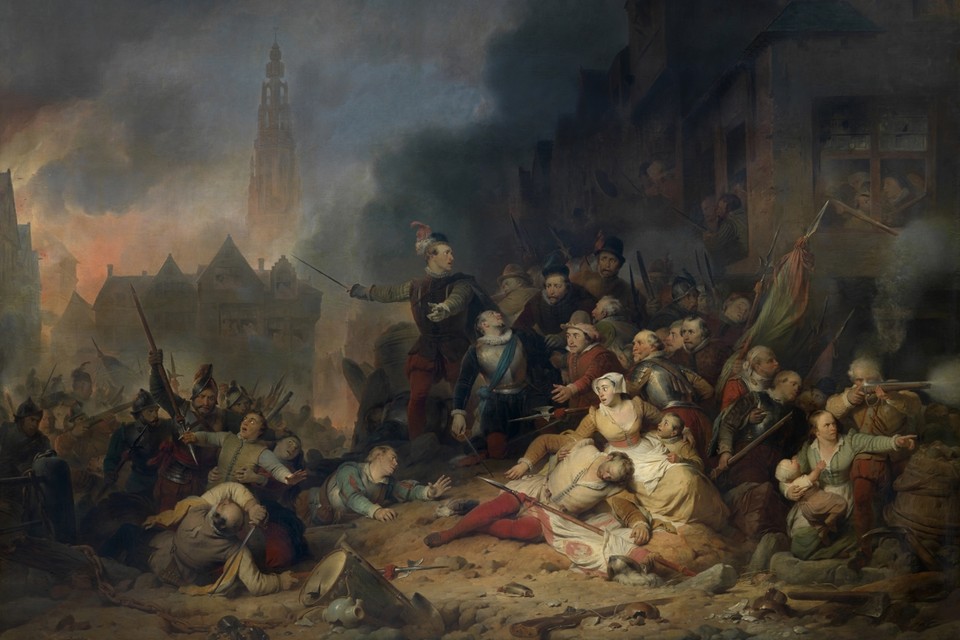 De Spaanse Furie op 4 november 1576: honderden werden neergeschoten, gespietst, onthoofd en verkoold. 