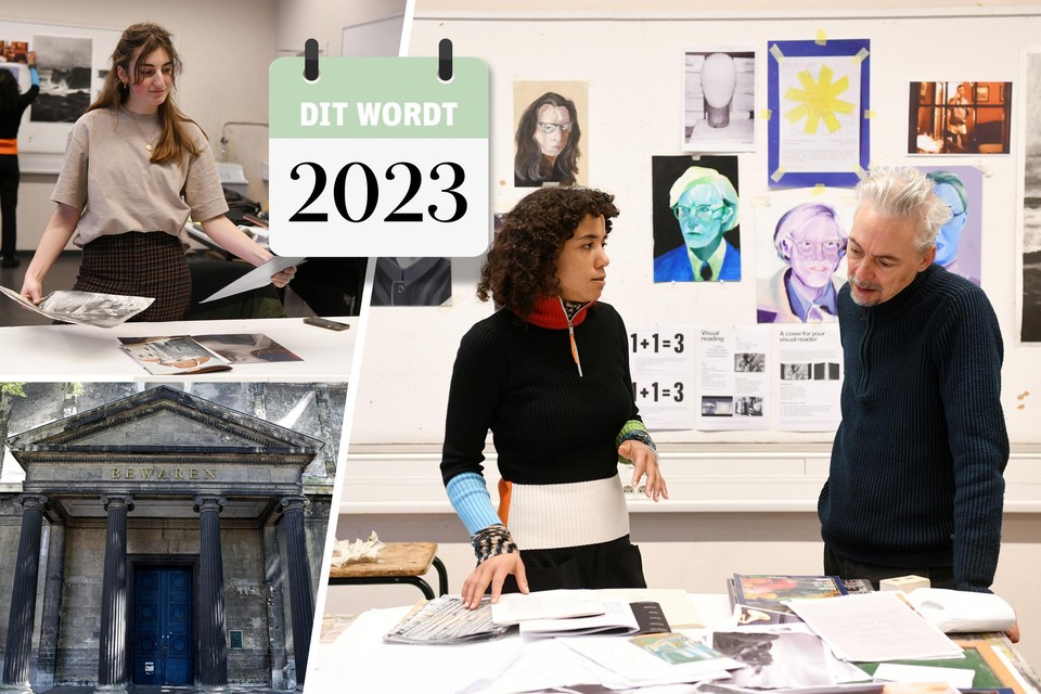 Nana Mensah Pee en directeur Johan Pas op de afdeling grafisch ontwerp in de Keizerstraat.  