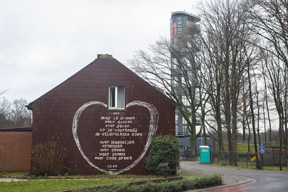 Diane Peeters bracht een boodschap van hoop aan op de gevel van dit huis.