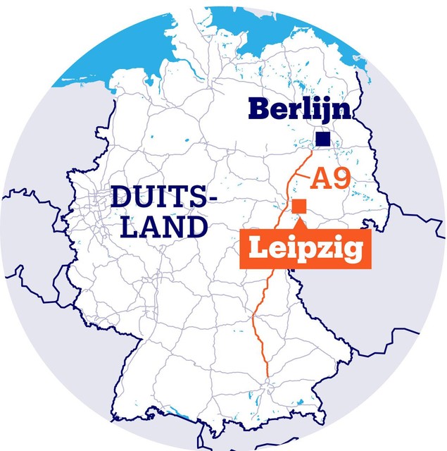 Het ongeval gebeurde op de A9, in de buurt van Leipzig.