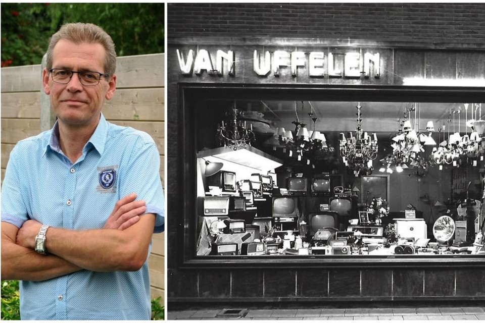 Wijlen Paul Van Uffelen. Rechts: Van Uffelen ten tijde van de pionierstijd van de elelektrotoestellen.