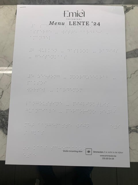 Het menu in braille.