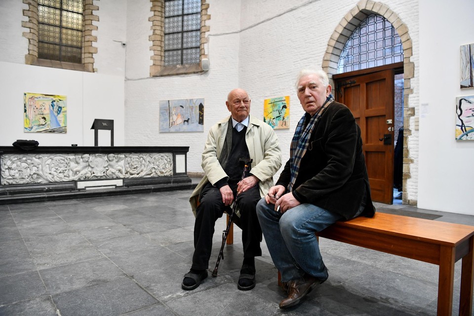 Ysbrant en Jan Decleir in de kapel van De Zwarte Panter bij hun gezamenlijke expositie in 2020.  