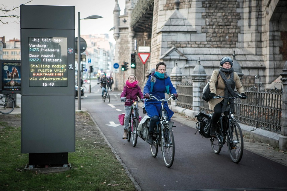 Het fietstelpunt in de Mercatorstraat in Antwerpen telde vorig jaar 2,1 miljoen fietsers.