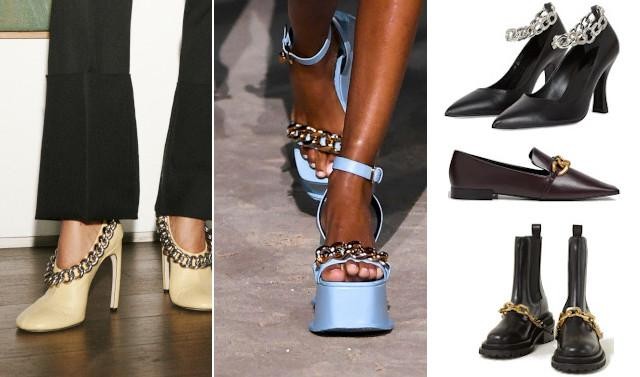 Victoria Beckham en Versace/ zwarte pumps - 295 euro - The Kooples, bruine loafers - 59,99 euro - Mango en zwarte laarzen - 395 euro - Sandro