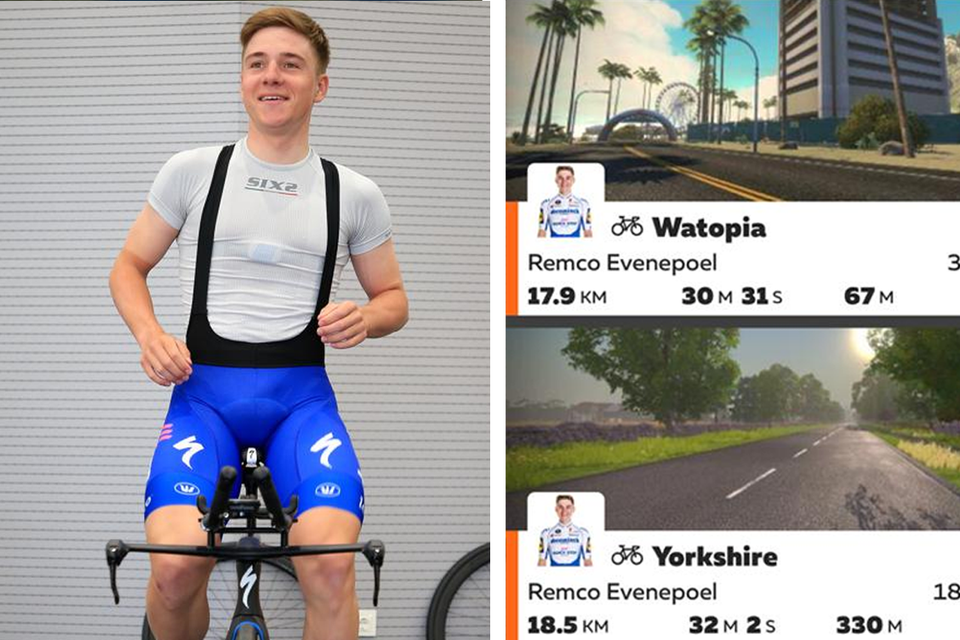 Remco Evenepoel traint weer op de rollen.
