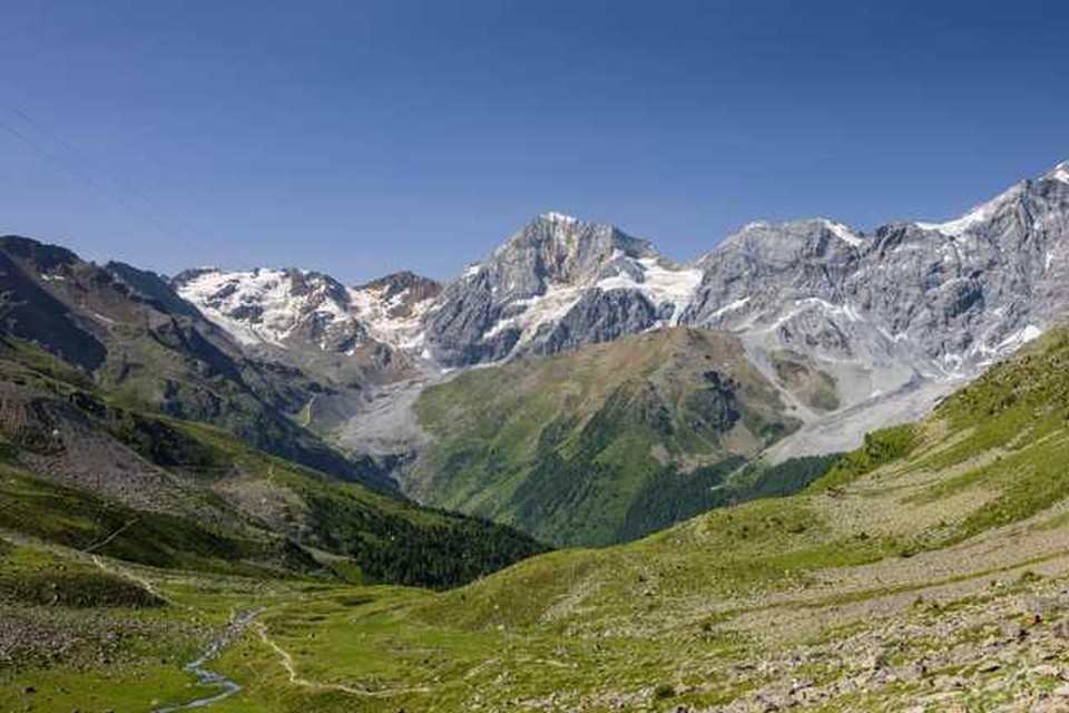 De Ortler in het Alpengebied van het Italiaanse Zuid-Tirol, waar zondag een Nederlandse alpinist (25) is omgekomen na een val van 500 meter.