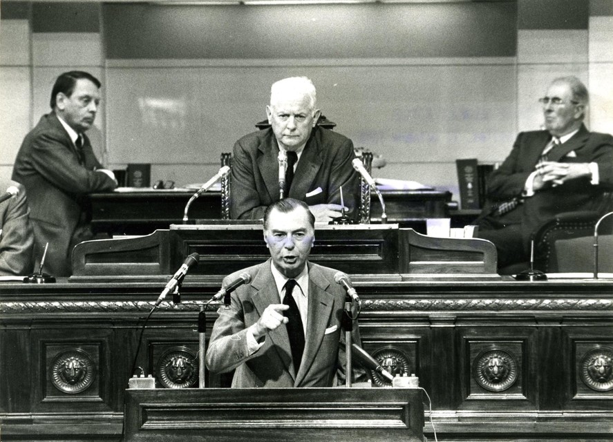 Leo Tindemans in 1978, toen hij het ontslag van zijn regering aanbood.