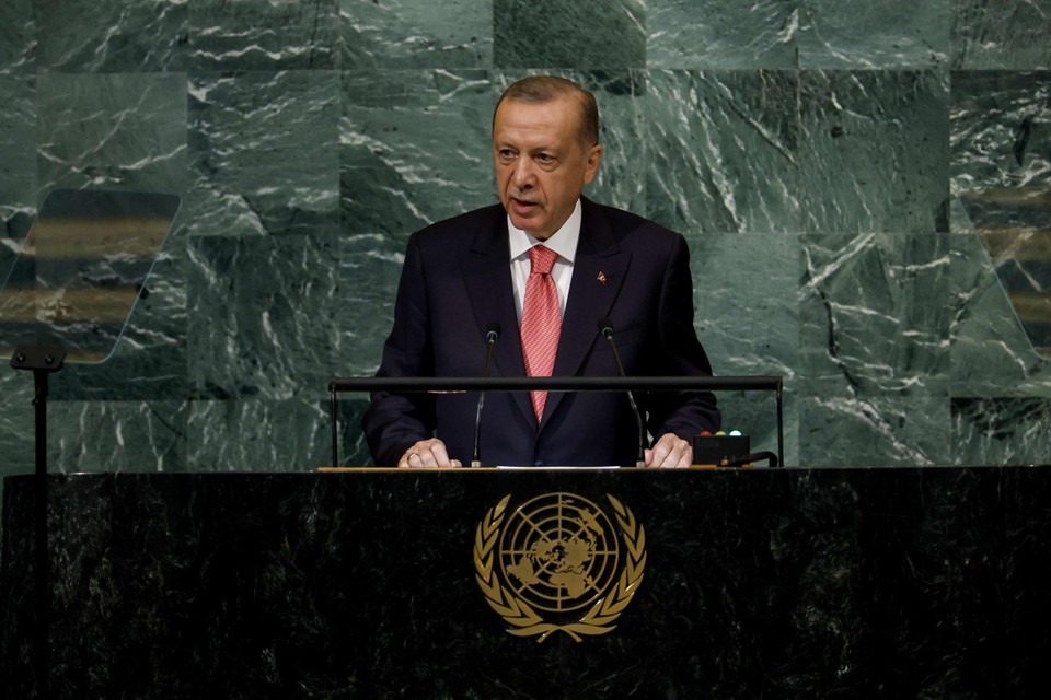 Erdogan speecht op de VN-top. 