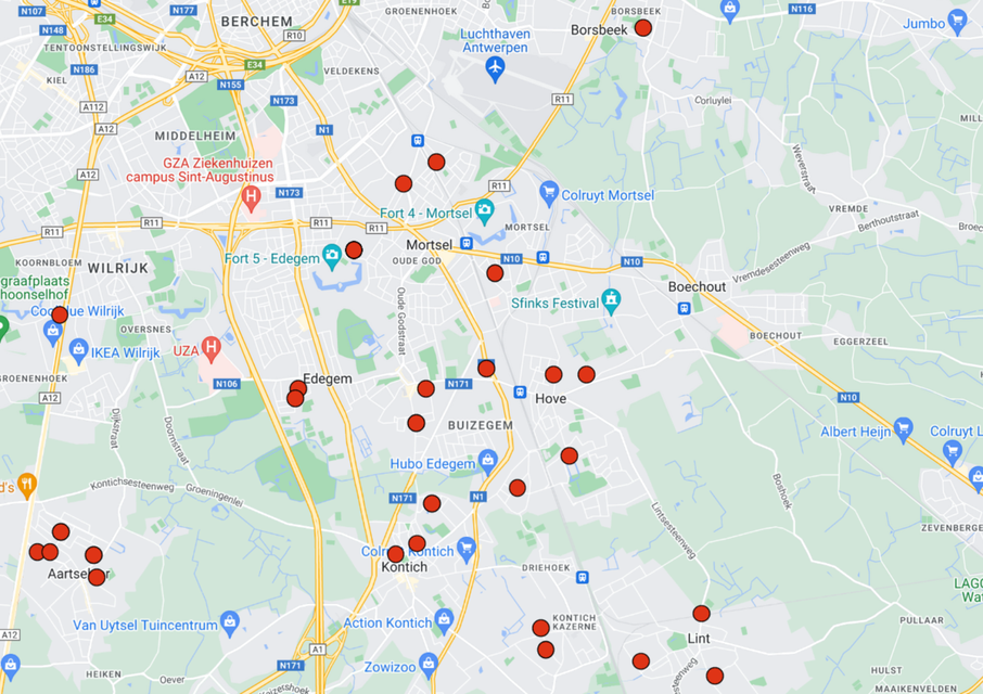 De ateliers in het werkgebied van Streekvereniging Zuidrand in kaart.