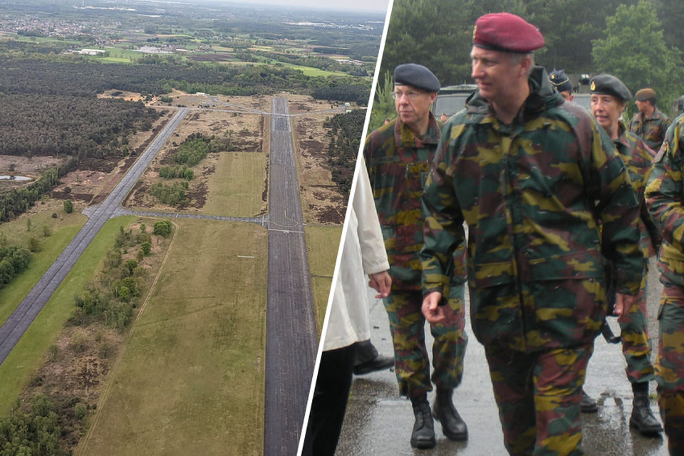 Voormalig prins Filip op bezoek op het vliegveld Malle, waar destijds manoeuvres plaatsvonden.