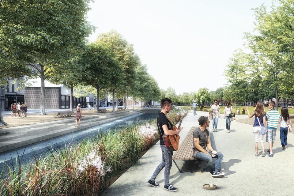 Ontwerpbeeld van hoe het park er zal uitzien. Het zuidelijke deel is in het voorjaar van 2022 klaar.
