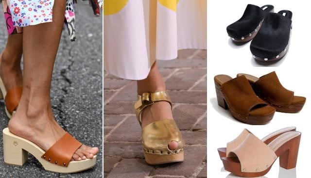 Marco Rambaldi en Daniela Gregis/ zwart klompen - 59,95 euro - Zara, bruine klompen - 59,99 euro - Mango en zalmroze klompen - 60 euro - Head Over Heels