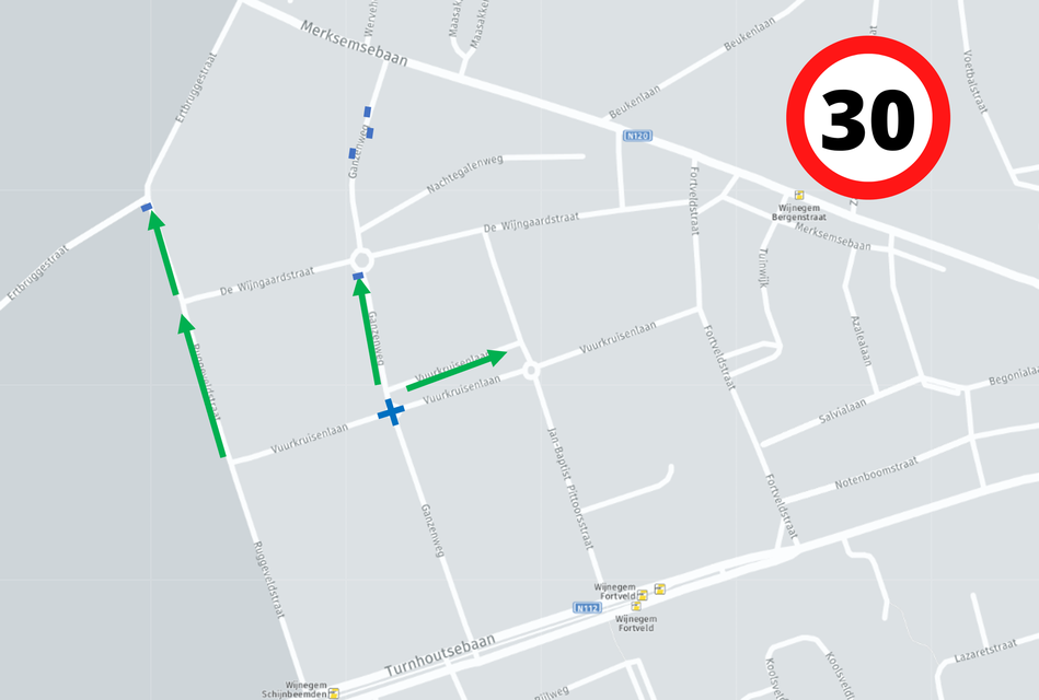 De hertekende verkeerskaart van Wijnegem West. Volgens de bewoners blijft de Fortveldstraat zo een magneet voor sluipverkeer. 