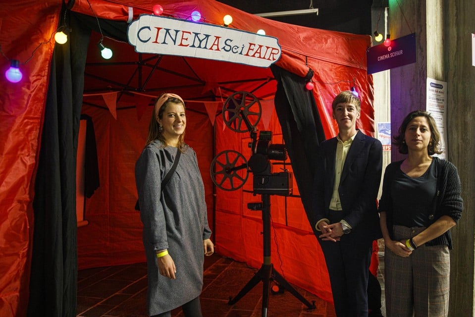 Cinema Sci Fair, een project van Nele Wynants (in het midden op de foto) 