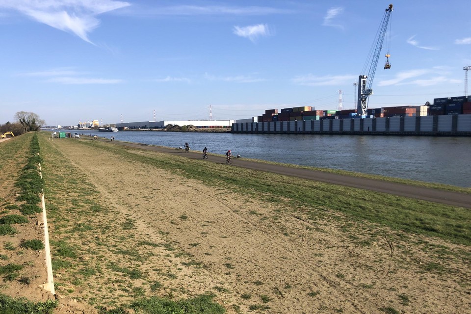 De grondwal tegenover de containerterminal wordt opgehoogd en krijgt schermen.