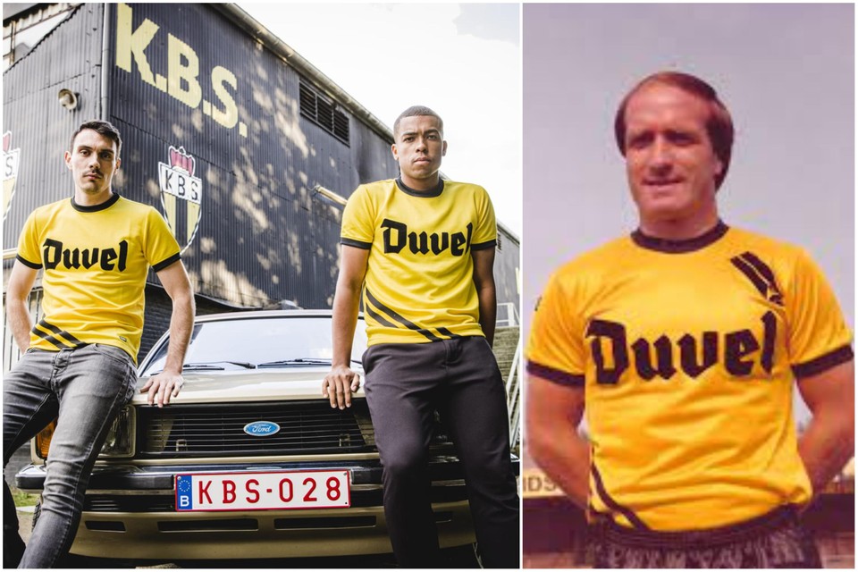 Spelers Light Nwokoro en Jeroen Van den Driessche staan graag model voor de nieuwe retroshirts.