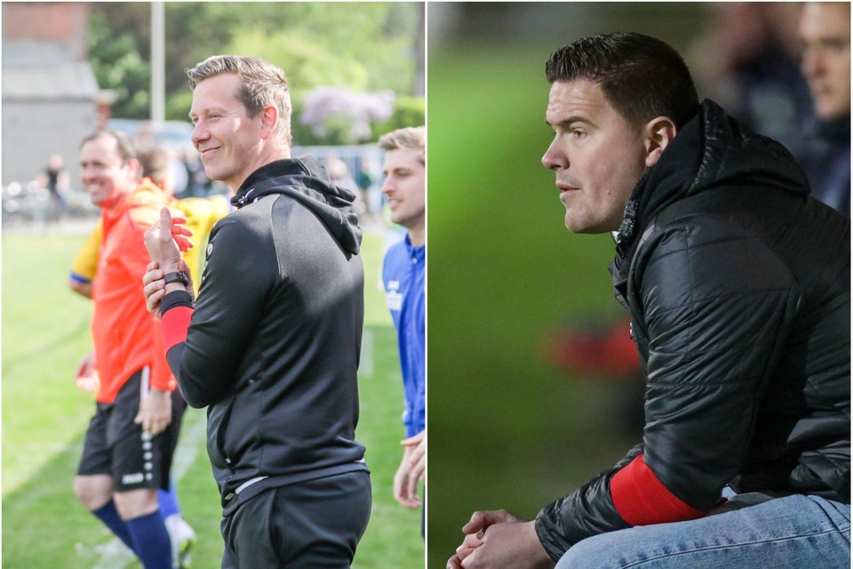 Trainers Kristof Smet (KSK Beveren) en Mathias Smet (Svelta Melsele) wikken en wegen de kansen van hun ploeg.