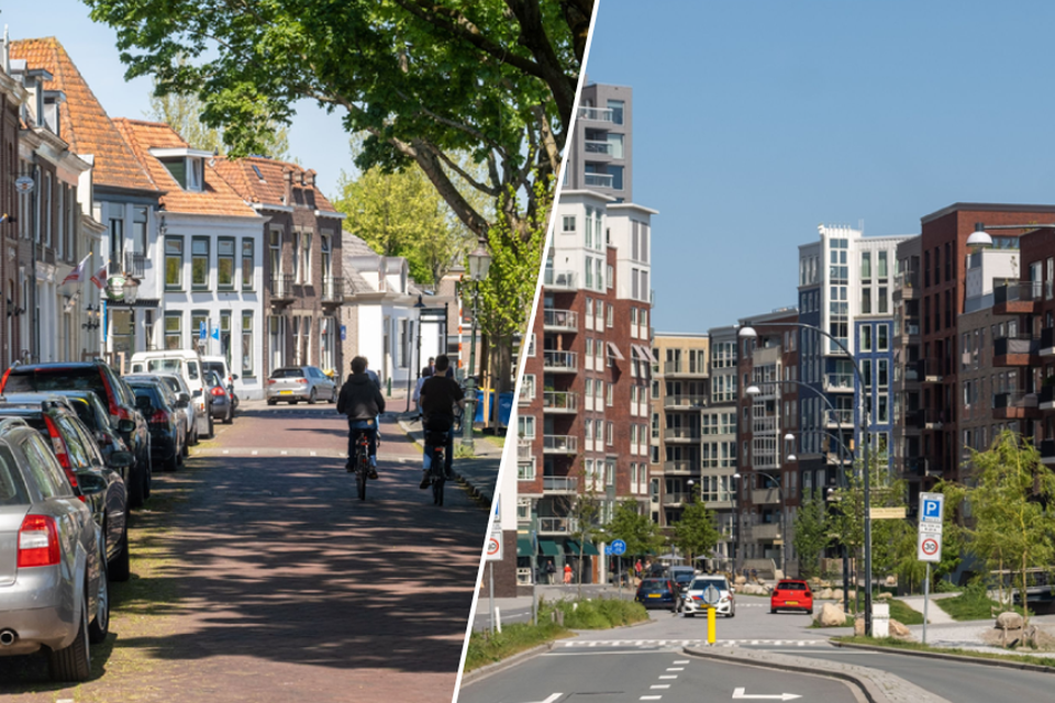 Links Weesp, rechts Diemen. Het dorp maakt nu deel uit van de hoofdstad, de voorstad zonder centrum wilde absoluut zelfstandig blijven. 