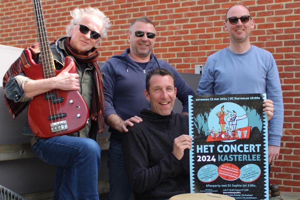 Organisatoren Koen Van Wuytswinkel, Mich Moeskops, Jef Cambré en Kris Mertens zijn klaar voor Het Concert 2024 in het OC van Kasterlee.