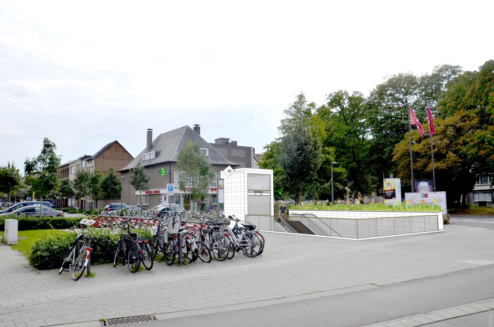 Ter hoogte van de Zwitserse Apotheek komt één van de ingangen naar premetrostation Morckhoven. 