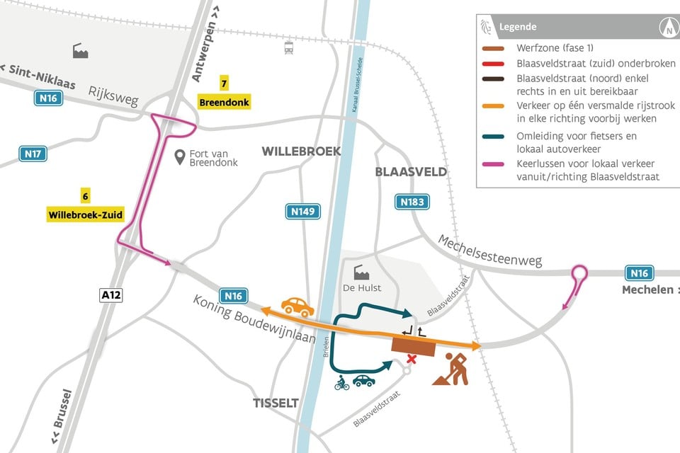 AWV start maandag met de omvorming van de rotonde tot een kruispunt met verkeerslichten.