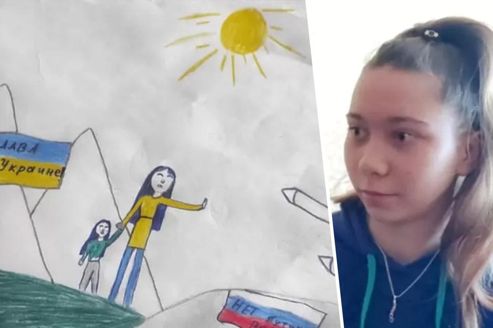 Masha Moskaleva (rechts) is gescheiden van haar vader omwille van haar tekening (links).