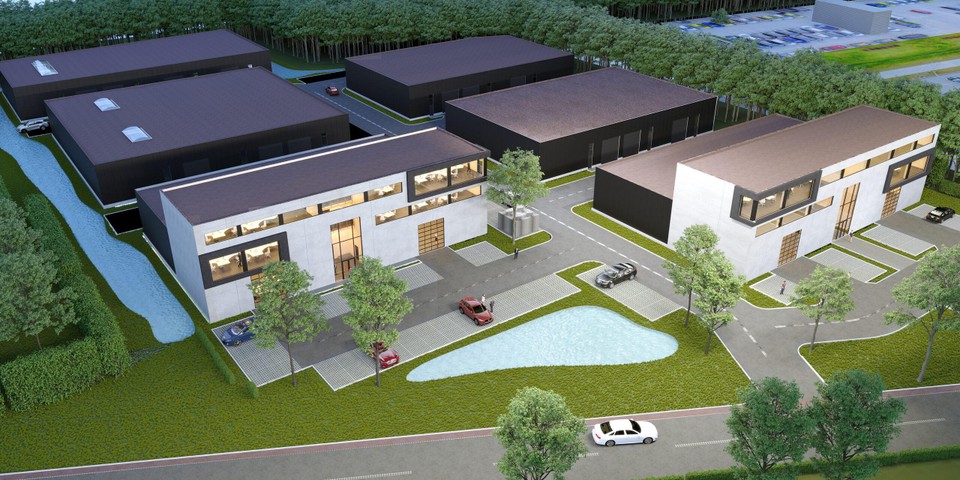Zo zal het nieuwe bedrijvenpark Bayot langs de Poederleesteenweg in Lichtaart er uitzien.