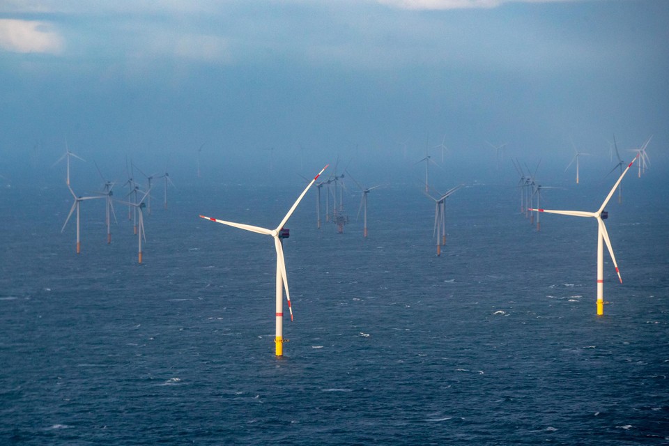 Windmolenpark in de Noordzee in Oostende