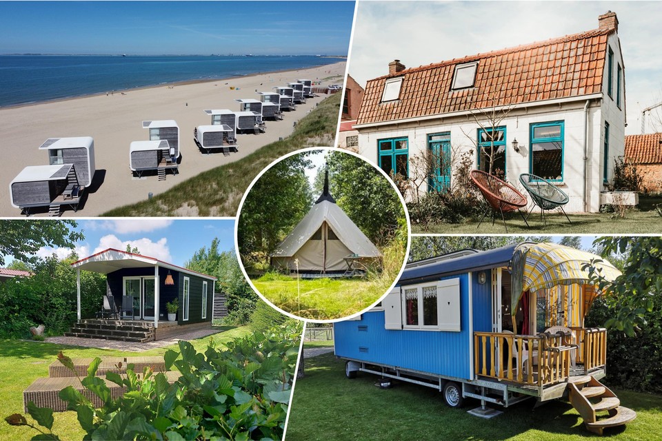 In het zand van Nieuwvliet-Bad staan vijftien moderne strandhuisjes waarin je kan logeren. 