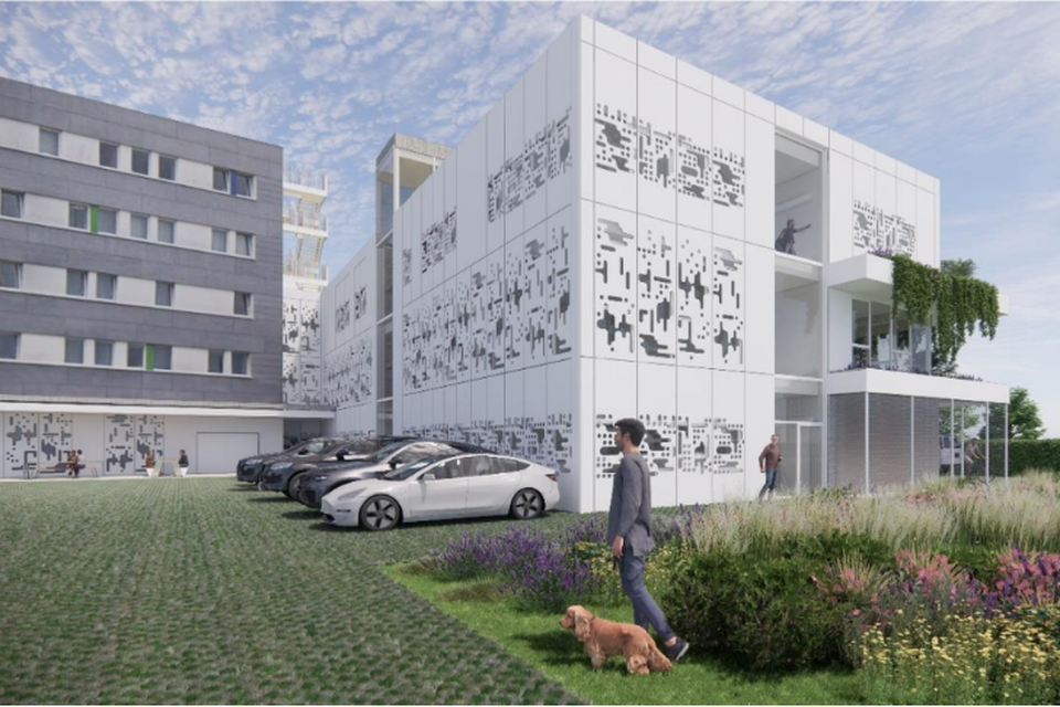 3D-tekening van het nieuwe gebouw aan het Heilig Hart Ziekenhuis in Mol.