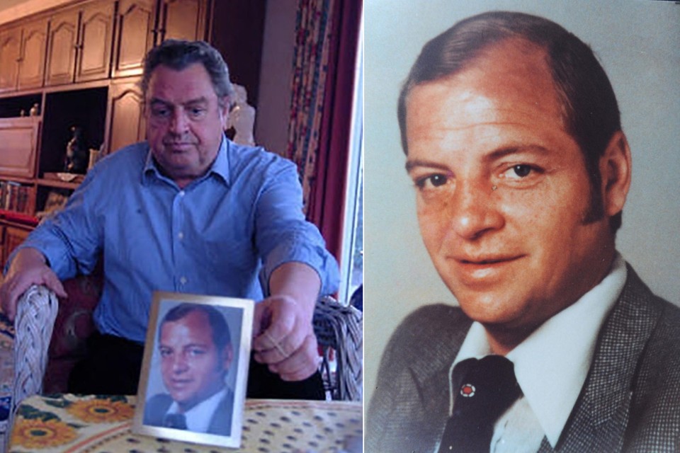 Links: André De Cnodder met een foto van zijn vermoorde broer René. Rechts: René De Cnodder.