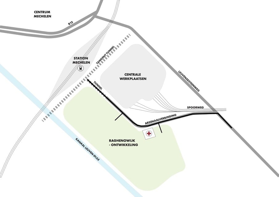 De Arsenaalverbinding is een nieuwe weg tussen de tangent en de Leuvensesteenweg.
