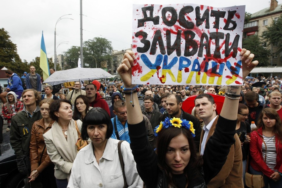 Protest in Oekraïne tegen de pro-Russische rebellen in het oosten van het land