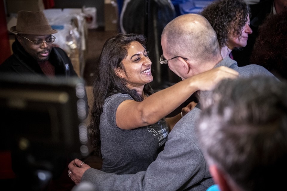 Jinnih Beels opgelucht na de stemming op de sp.a-ledenvergadering